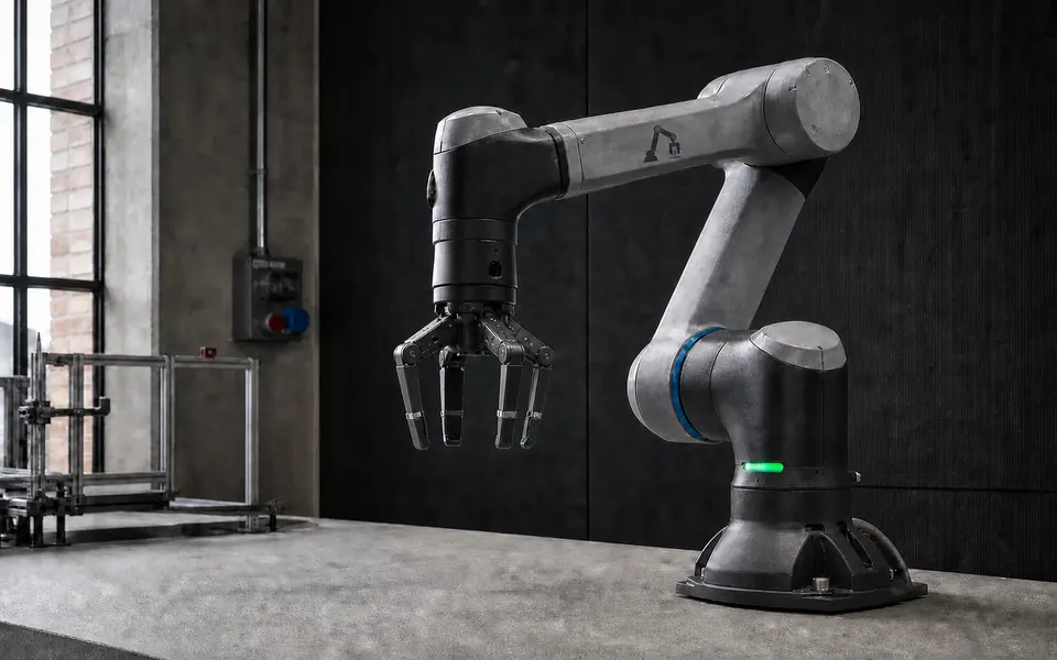Concept rendering of the Krafters robotic arm platform in a controlled environment.